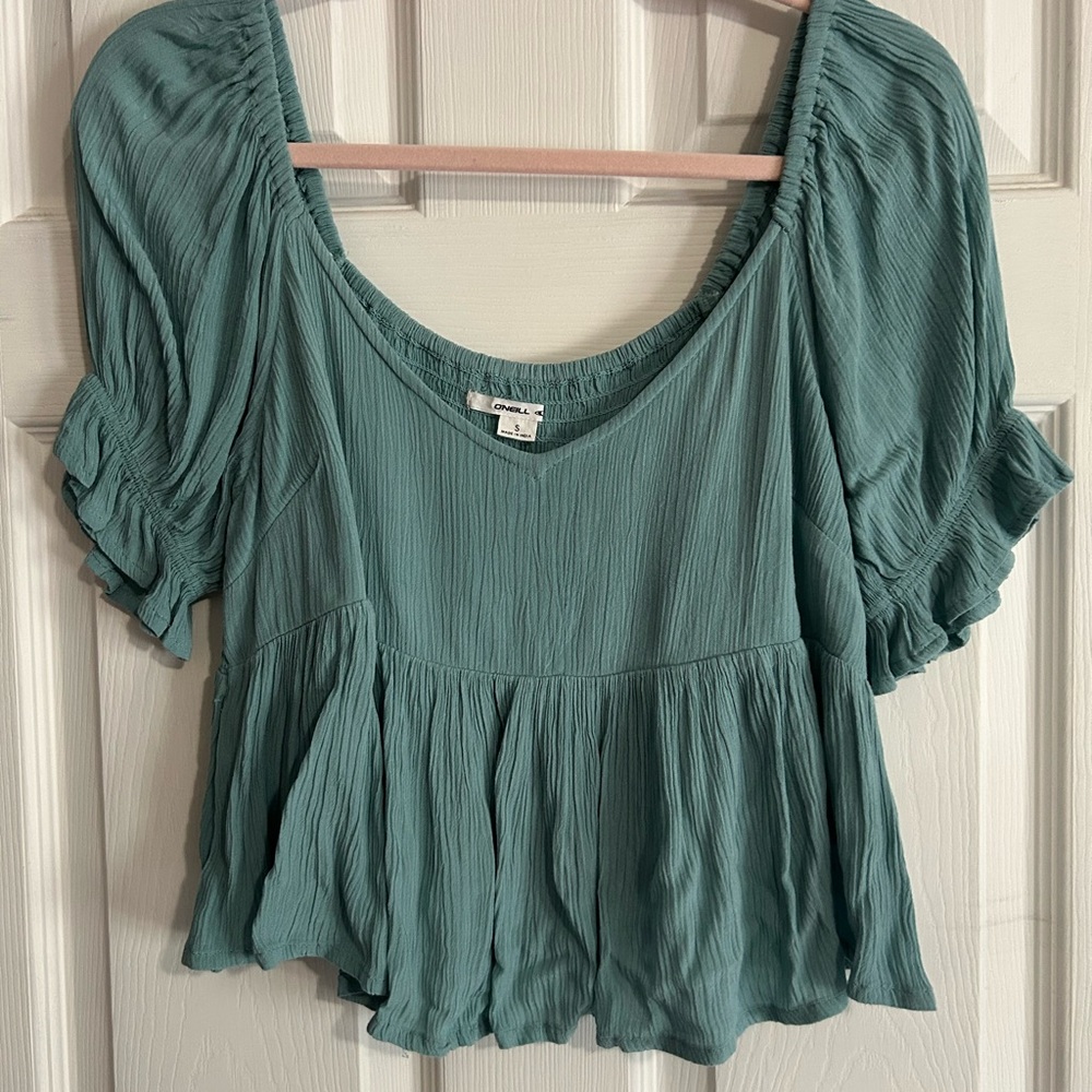 O'Neill Teal Ruffle Sleeve Blouse